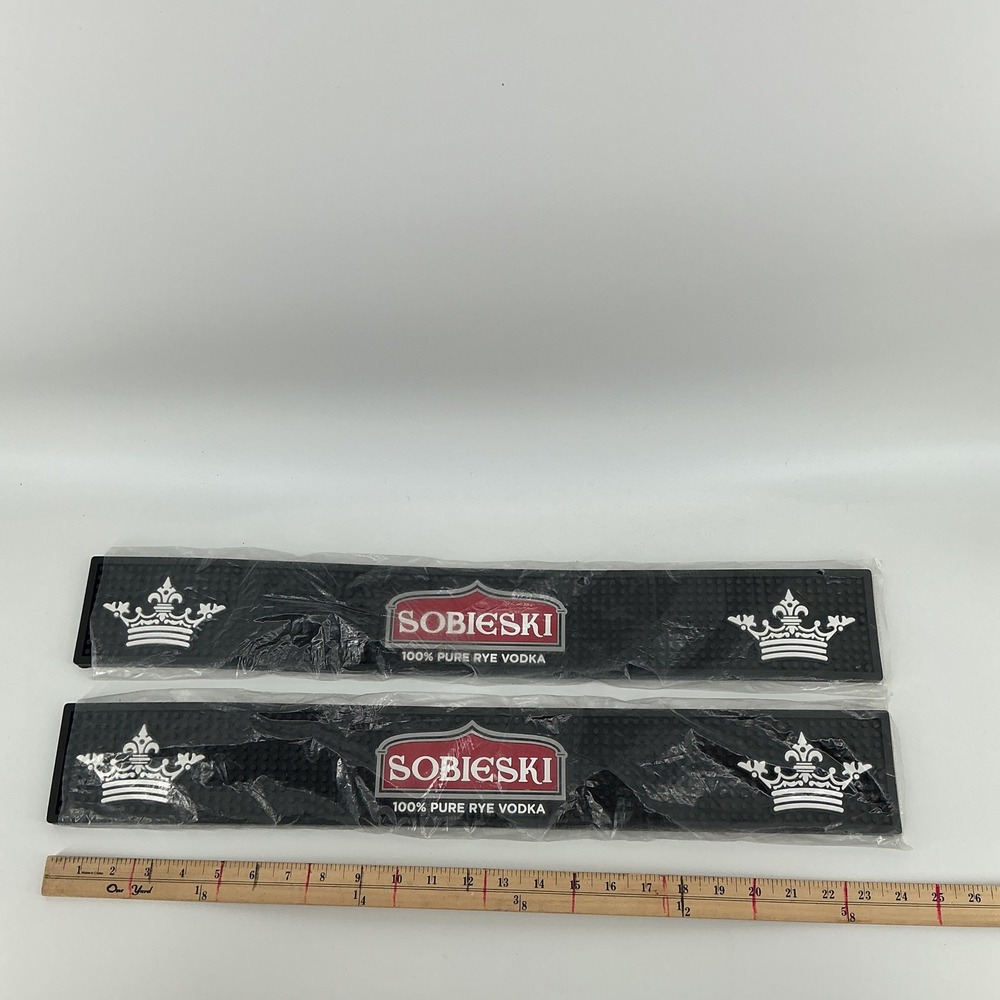 Sobieski Vodka Bar Rail Mats Pair Black Rubber Spill Runner Set of‎ 2 23.5 Inch